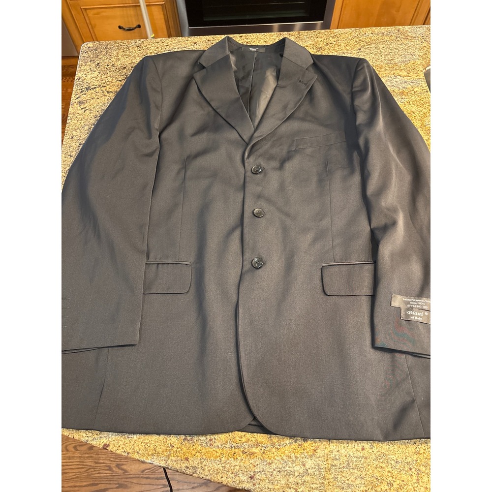 NWT Biani of Italy Mens Black Poly Wool Super 180s Blazer Jacket 44R Preppy